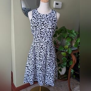 Ivy + Blu Floral Midi Dress Size 4 Black White Sleeveless Lined Cotton Stretch